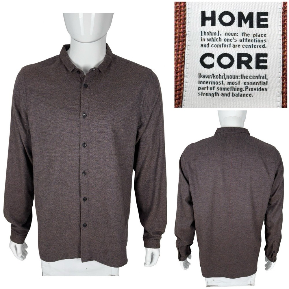 Homecore Men XL Shirt Button Front Brown 100% Cotton Made In Portugal Casual EUC